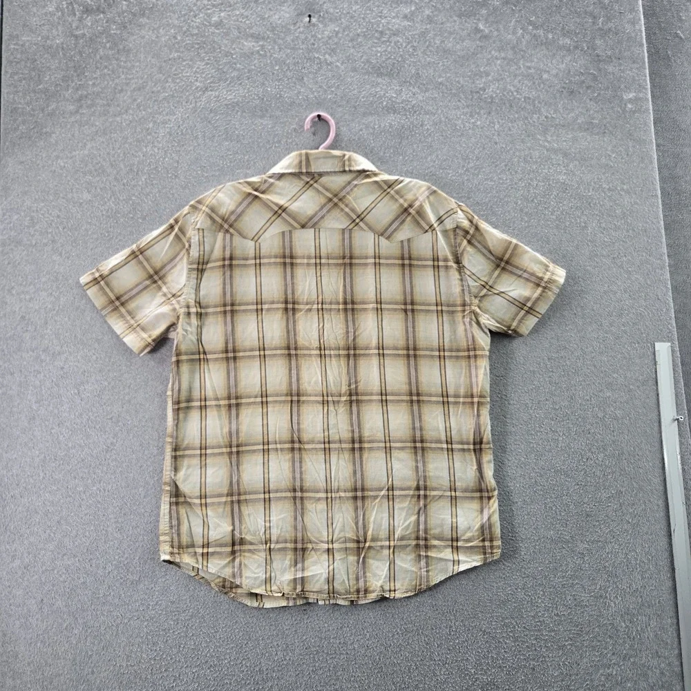 Levi's Men Button‎ Up Shirt LARGE Beige Plaid Western Short Sleeve